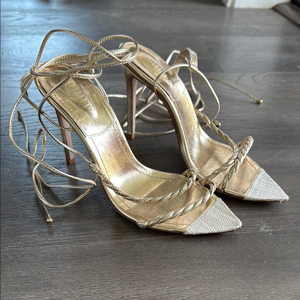 SCHUTZ Gold and Silver Strappy Heels
